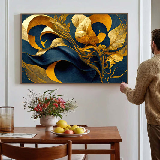 Tableau sur toile de fleur doré effet 3D KWADECO