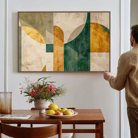 Tableau sur toile d'abstrait moderne doré et vert KWADECO