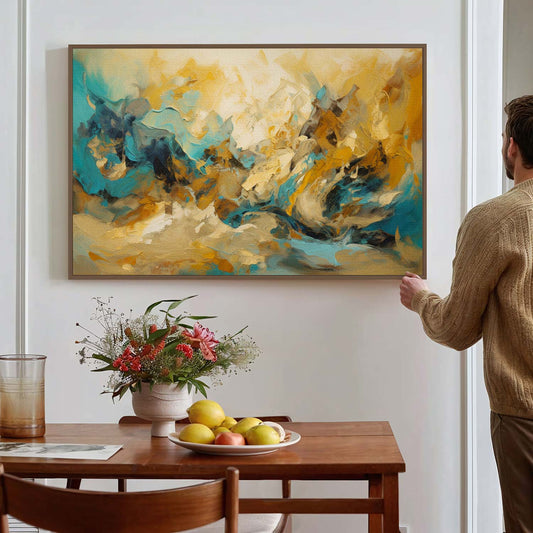 Tableau abstrait sur toile effet peinture dorée KWADECO