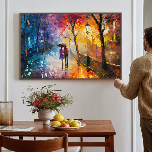 Tableau sur toile d'un couple romantique dans une forêt KWADECO