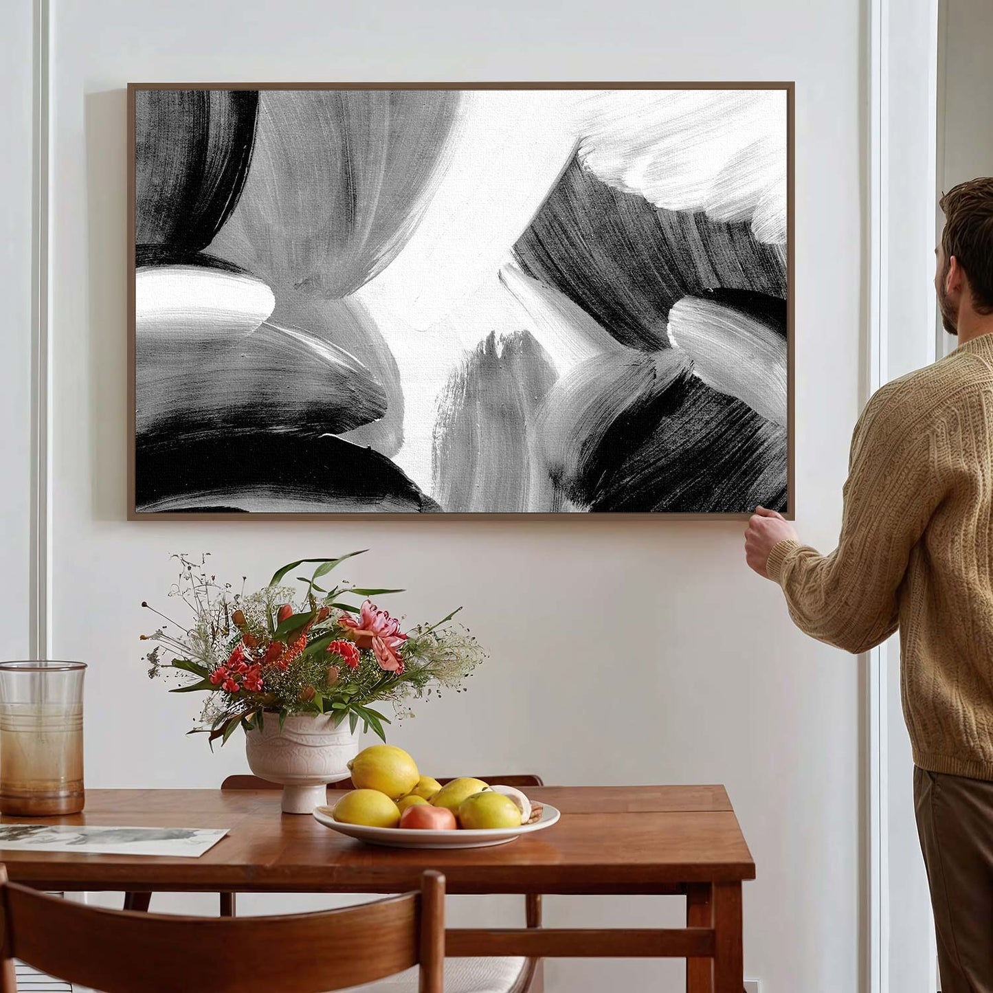 Tableau sur toile d'abstrait 3d noir peinture KWADECO
