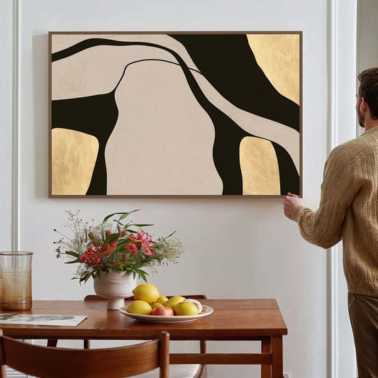 Tableau sur toile abstraite moderne avec des lignes noires KWADECO