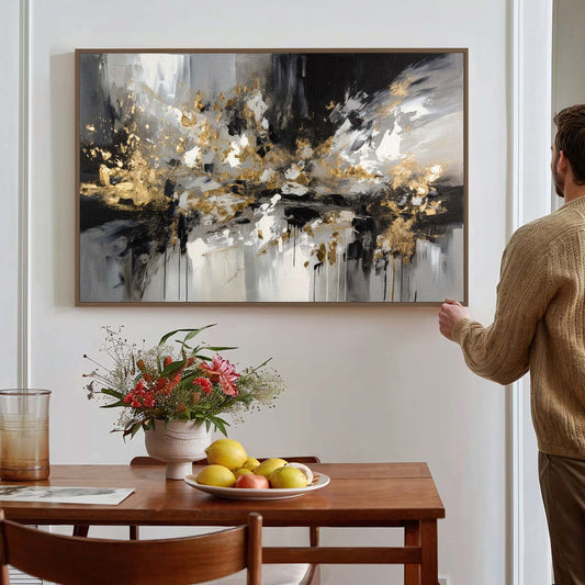 Tableau sur toile abstrait noir et doré KWADECO