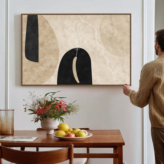 Tableau sur toile abstraite baho noir et beige KWADECO