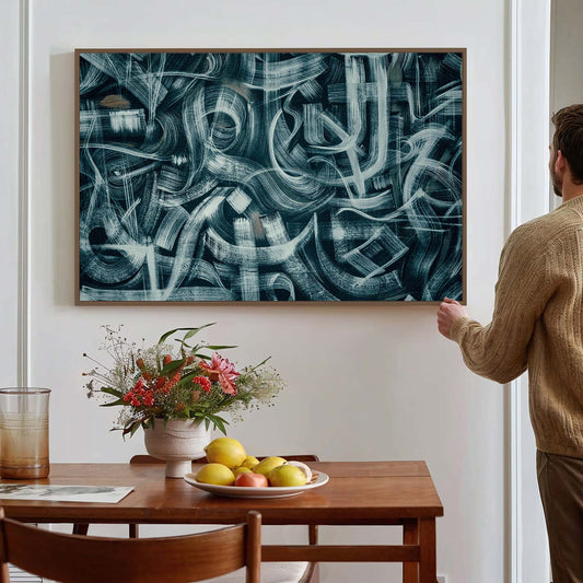 Tableau sur toile calligraphie art noir et blanc minimaliste KWADECO