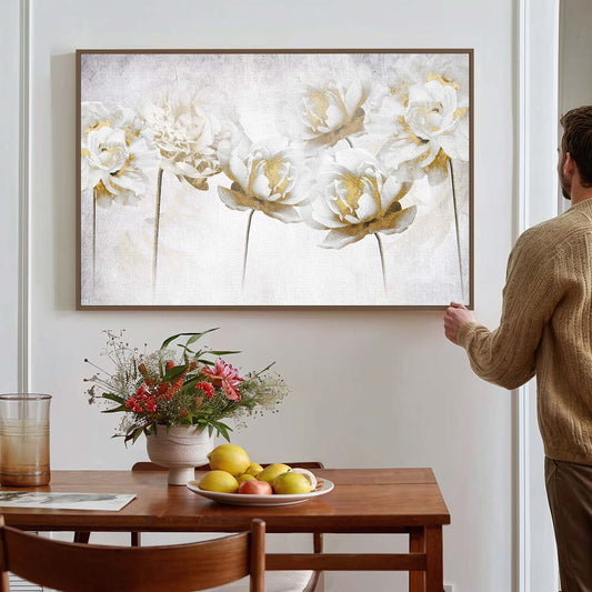 Tableau sur toile d'abstrait moderne de fleur blanche KWADECO