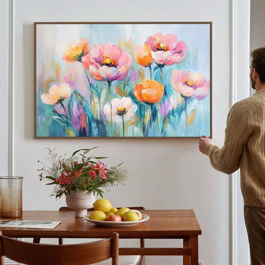 Tableau sur toile d'abstrait de fleur rose et orangé KWADECO