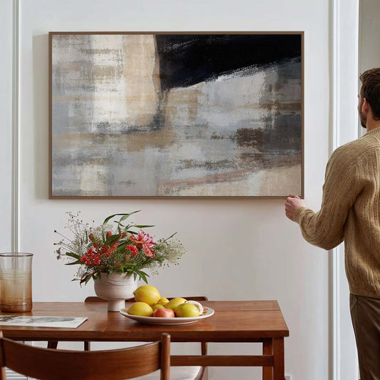 Tableau sur toile d'abstrait noir et gris KWADECO