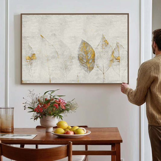 Tableau sur toile d'abstrait plume doré KWADECO