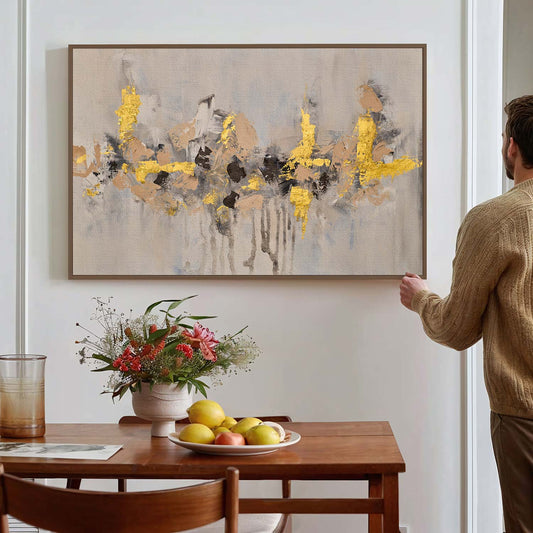 Tableau sur toile d'abstrait dorée KWADECO