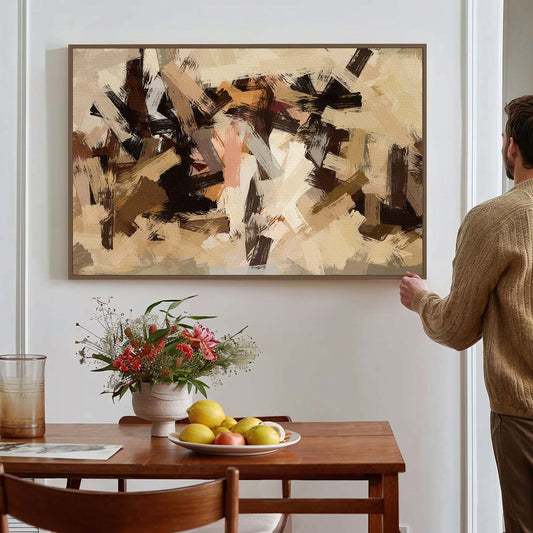 Tableau sur toile abstrait effet peinture marron KWADECO