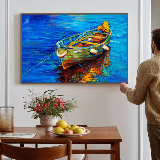 Tableau sur toile d'un navire sur la mer effet peinture KWADECO