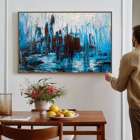 Tableau sur toile abstrait bleu artistique moderne KWADECO