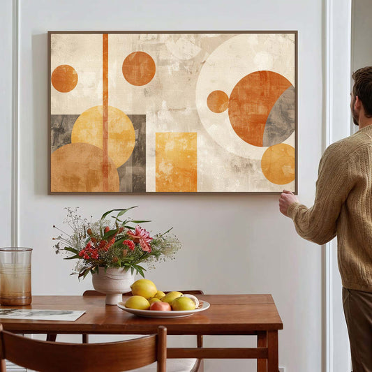 Tableau sur toile d'abstrait moderne des cercles doré KWADECO