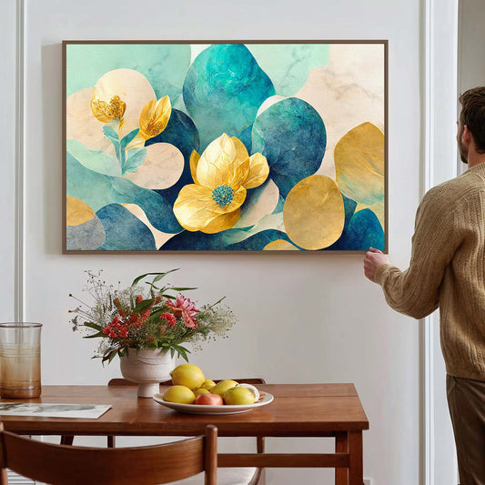 Tableau sur toile de fleurs dorées style 3d KWADECO