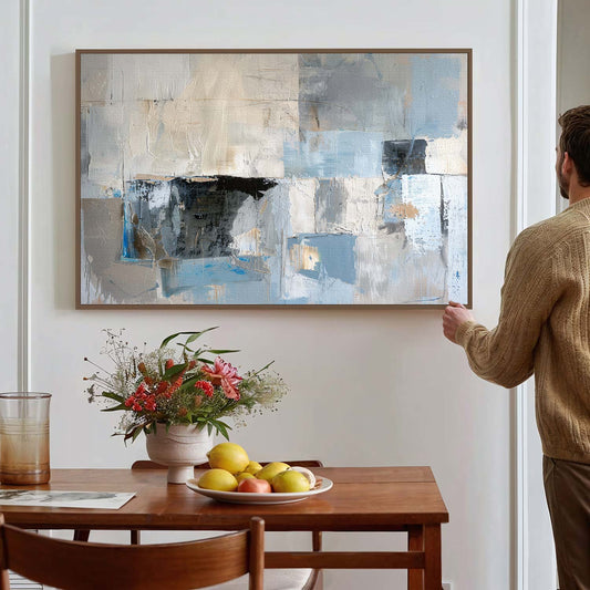 Tableau sur toile abstraite moderne avec des formes bleues KWADECO