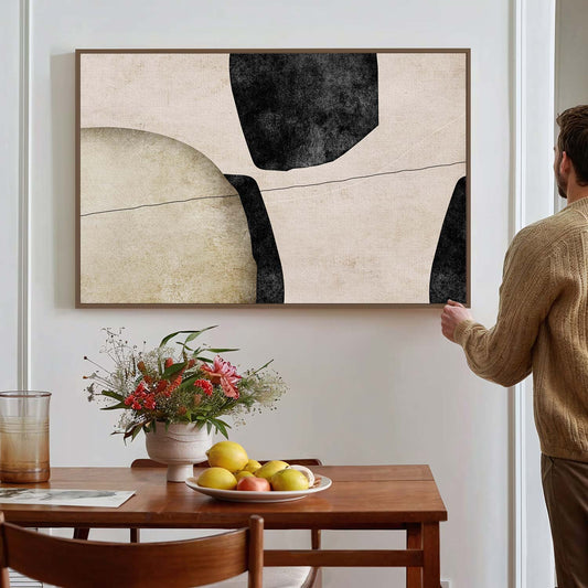 Tableau sur toile d'abstrait noir et beige KWADECO