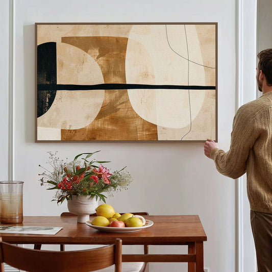 Tableau sur toile d'abstraction dorée et beige KWADECO