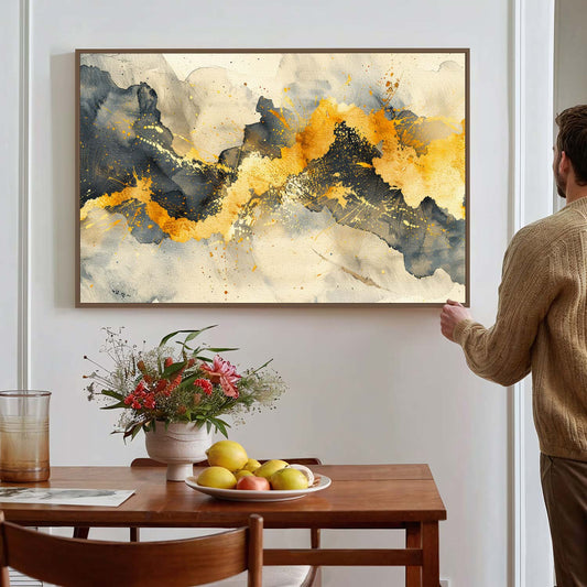 Tableau sur toile d'abstrait marbre doré en vague KWADECO