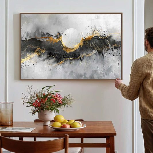 Tableau sur toile d'abstrait marbre avec cercle KWADECO