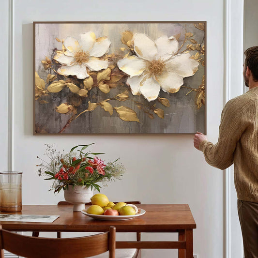 Tableau sur toile de fleurs dorées effet 3d KWADECO