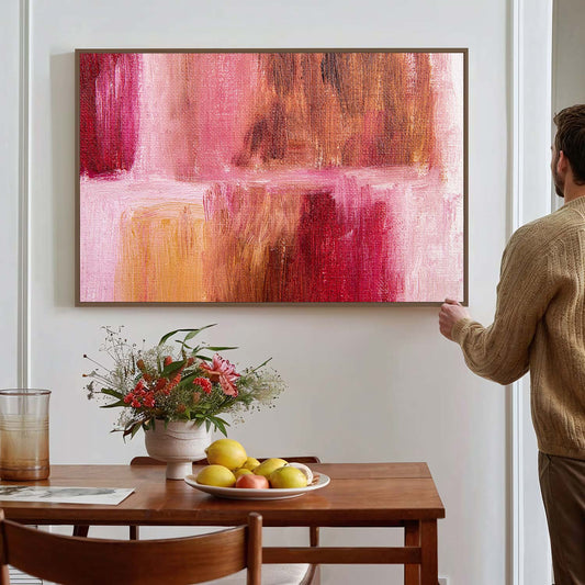 Tableau sur toile d'abstrait moderne de la couleur rose KWADECO