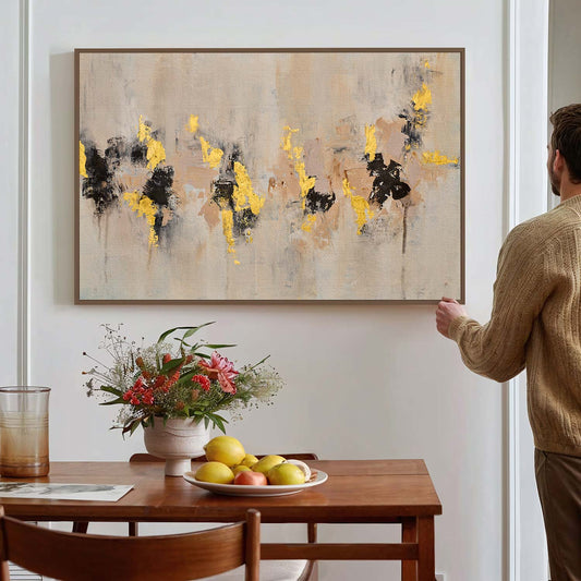 Tableau sur toile d'abstrait doré avec touche noir KWADECO