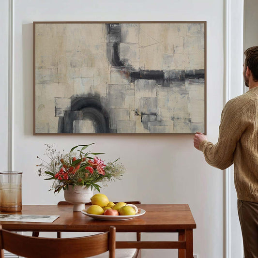 Tableau sur toile abstraite minimaliste avec un arc noir KWADECO