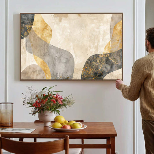 Tableau sur toile d'abstrait moderne art doré KWADECO