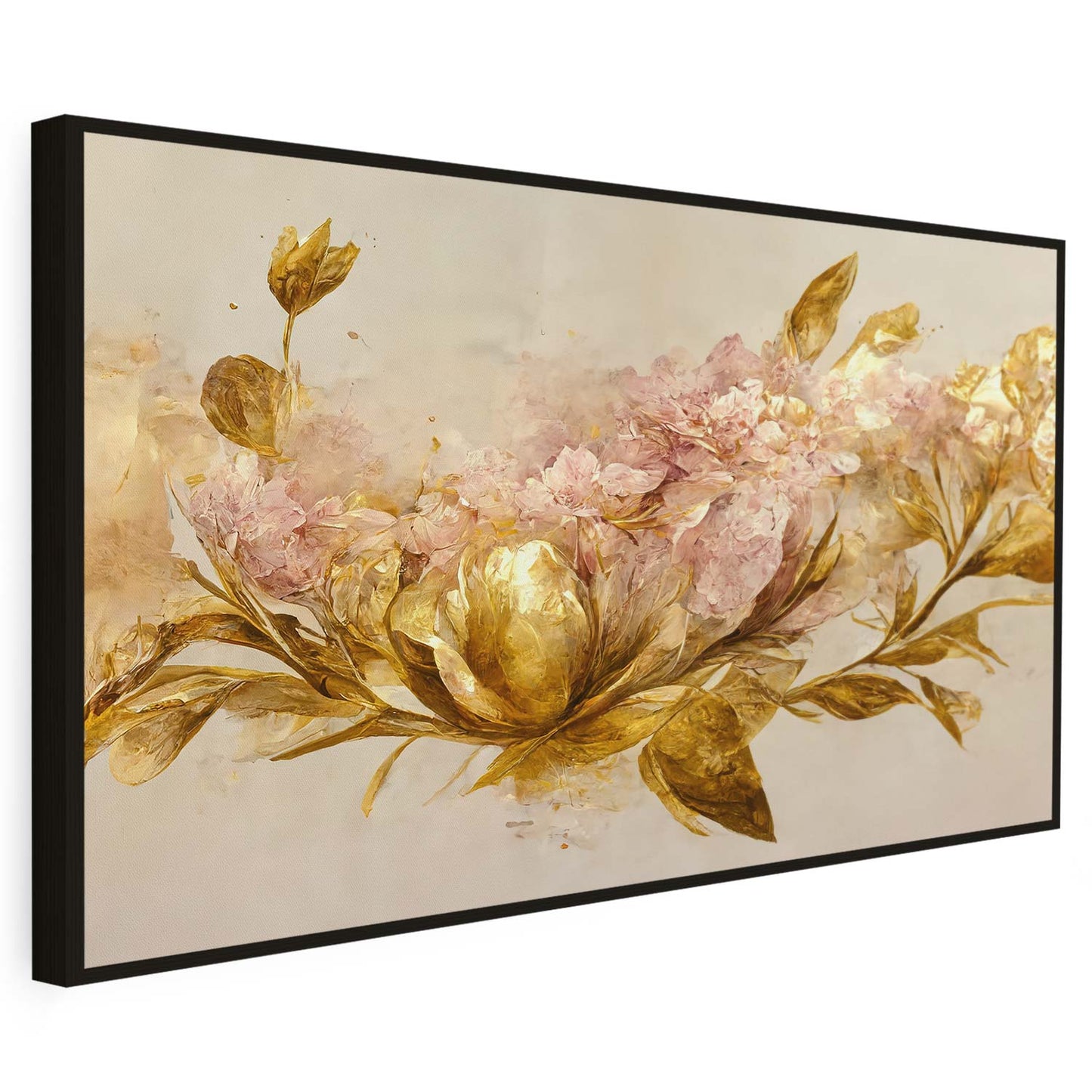 Tableau sur toile de fleurs dorées KWADECO