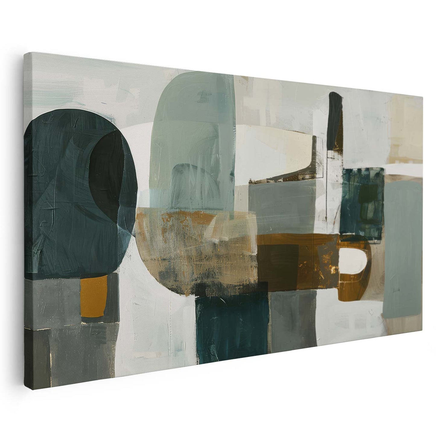 Tableau sur toile d'abstrait moderne de forme vert et doré KWADECO