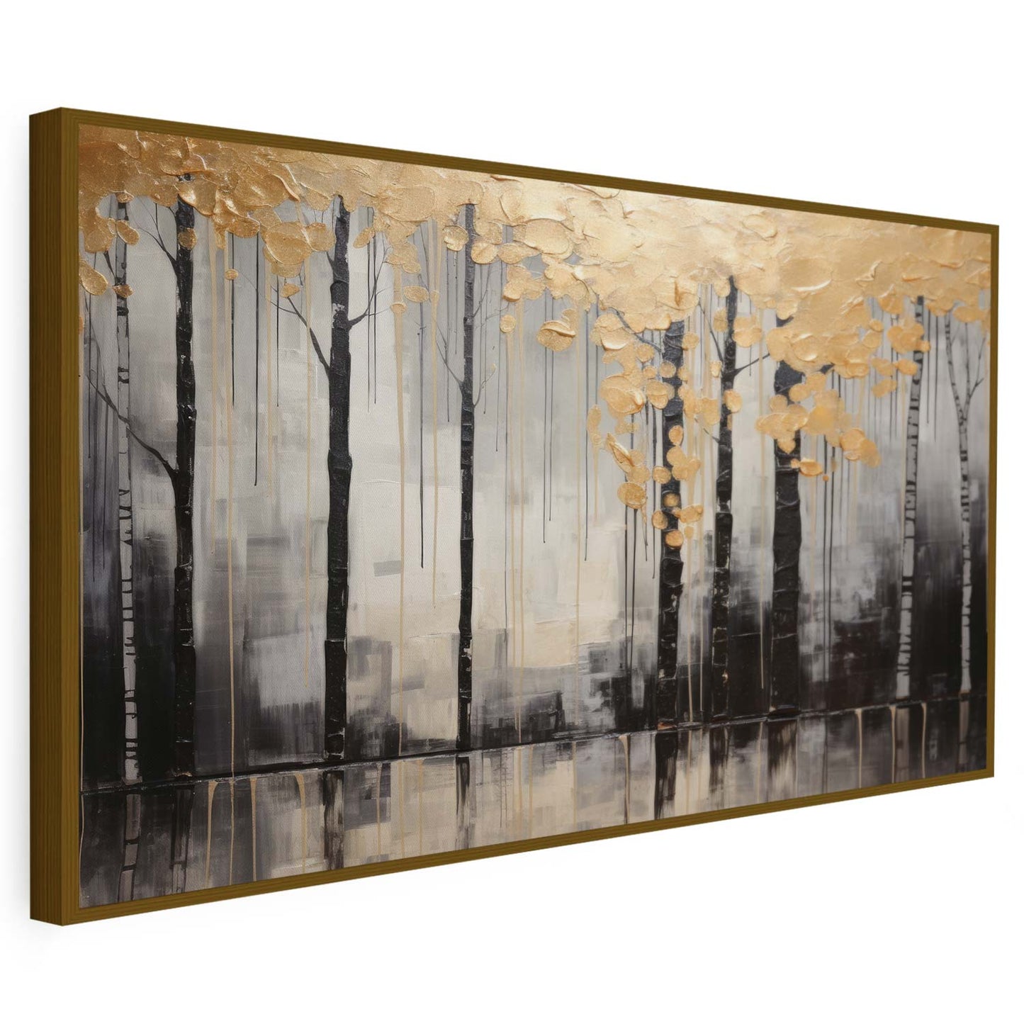 Tableau sur toile d'abstrait d'arbre noir avec tache doré KWADECO