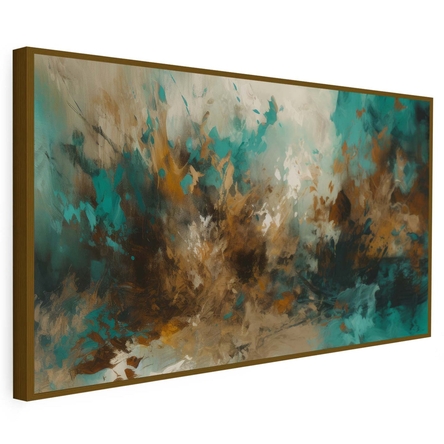Tableau abstrait sur toile, couleurs vert et marron mélangées KWADECO
