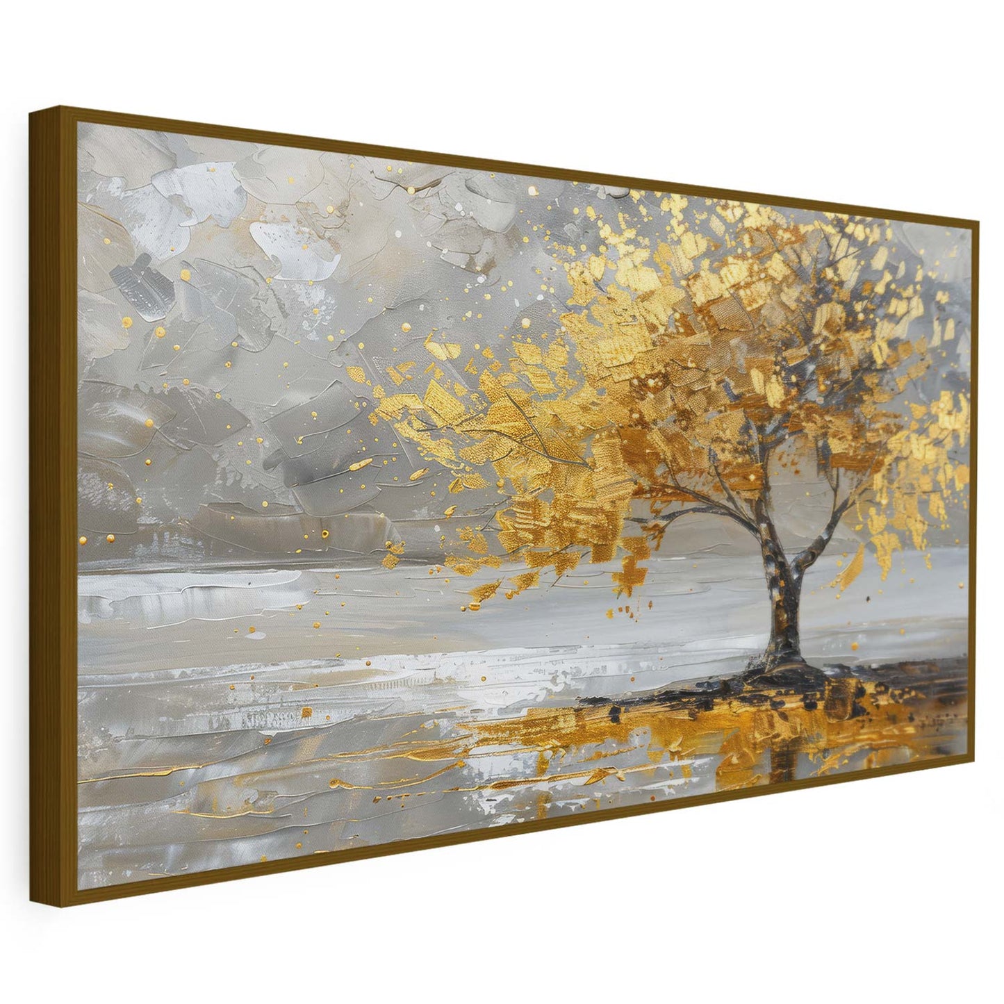 Tableau sur toile d'abstrait d'arbre doré KWADECO