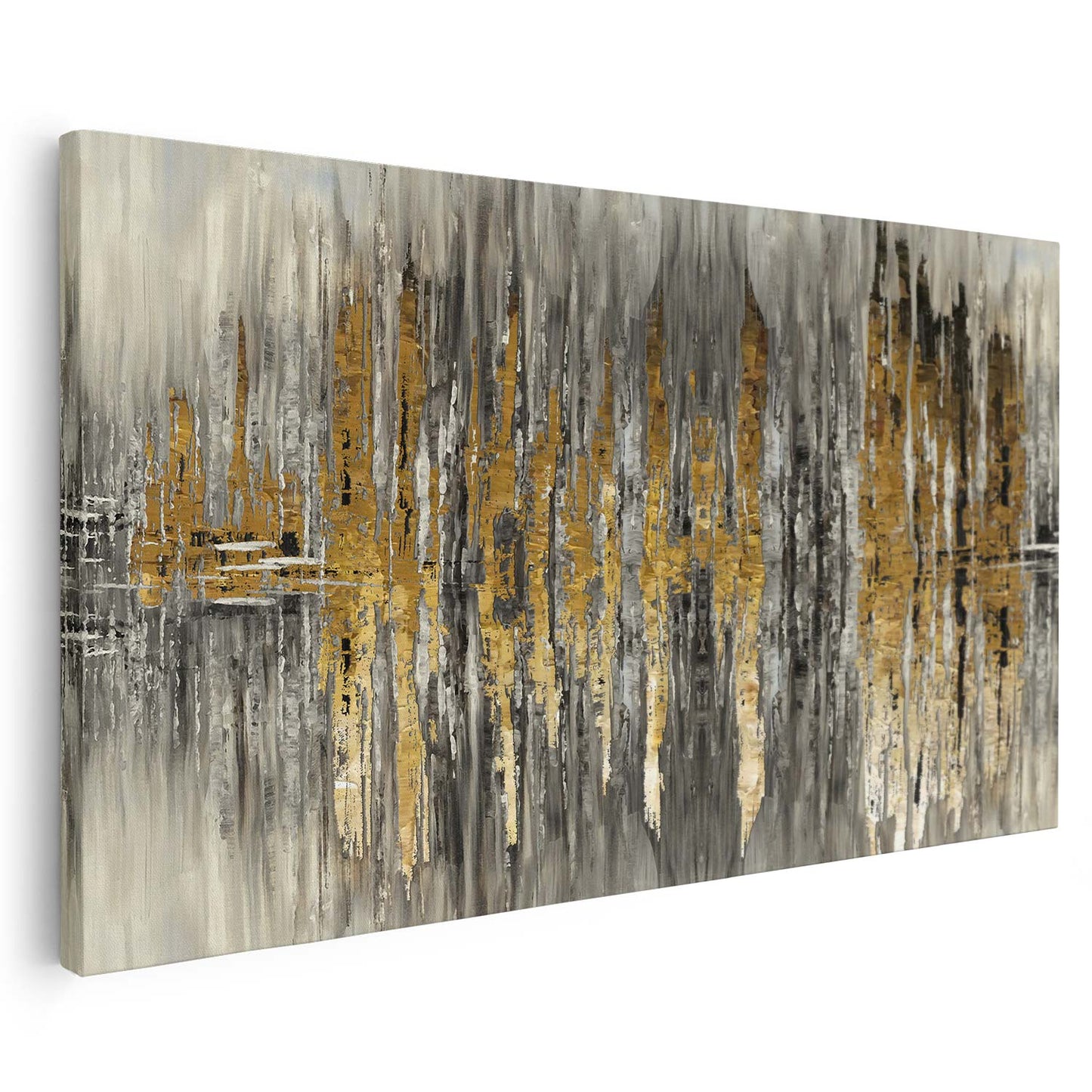 Tableau sur toile abstrait, doré et noir, avec des ondulations KWADECO