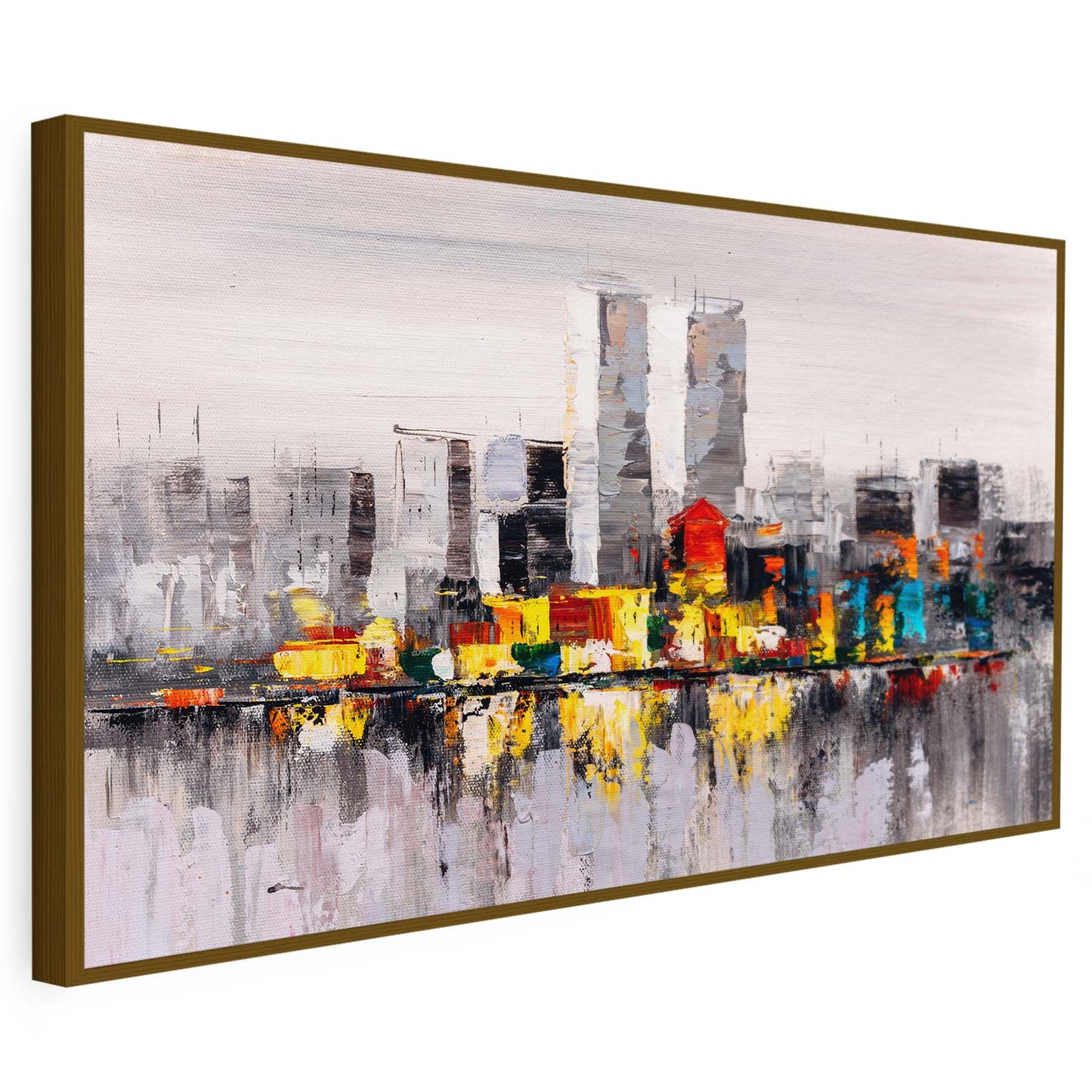 Tableau sur toile verticale de ville colorée sur fond gris KWADECO