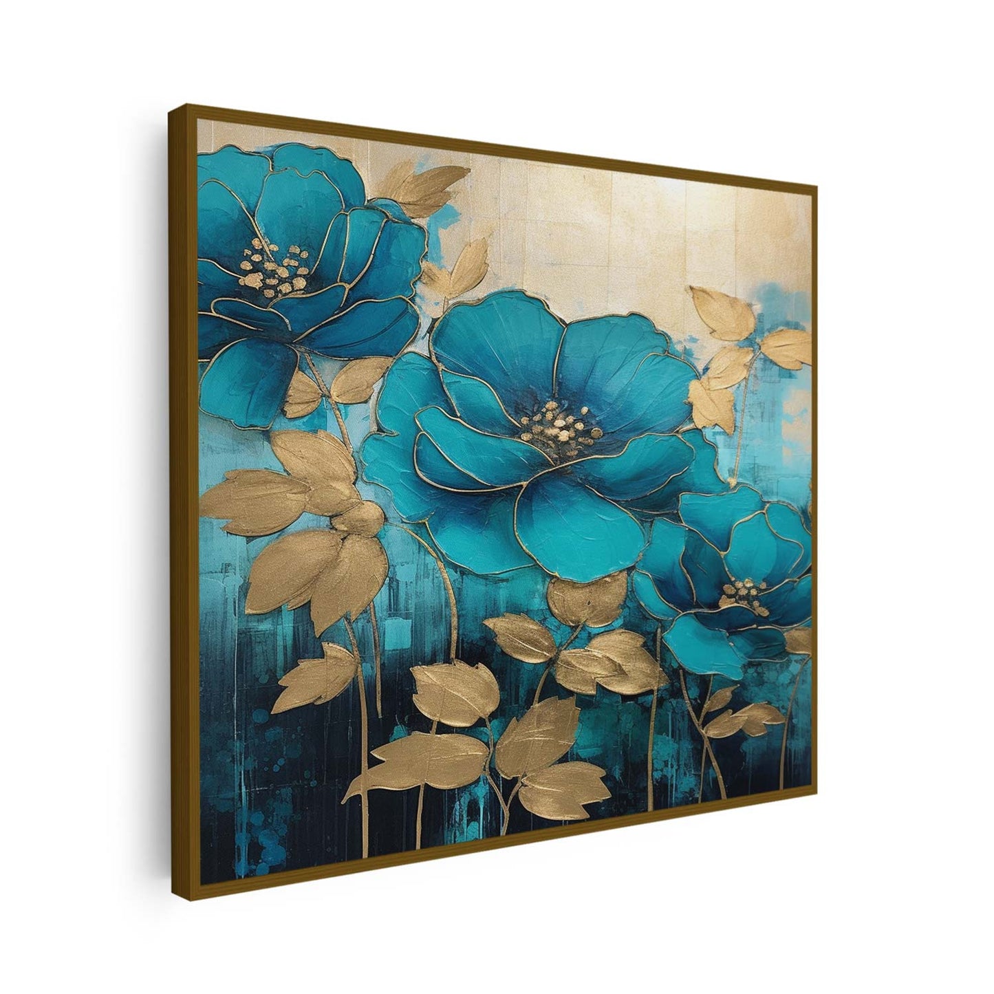 Tableau sur toile carré bleu et doré KWADECO