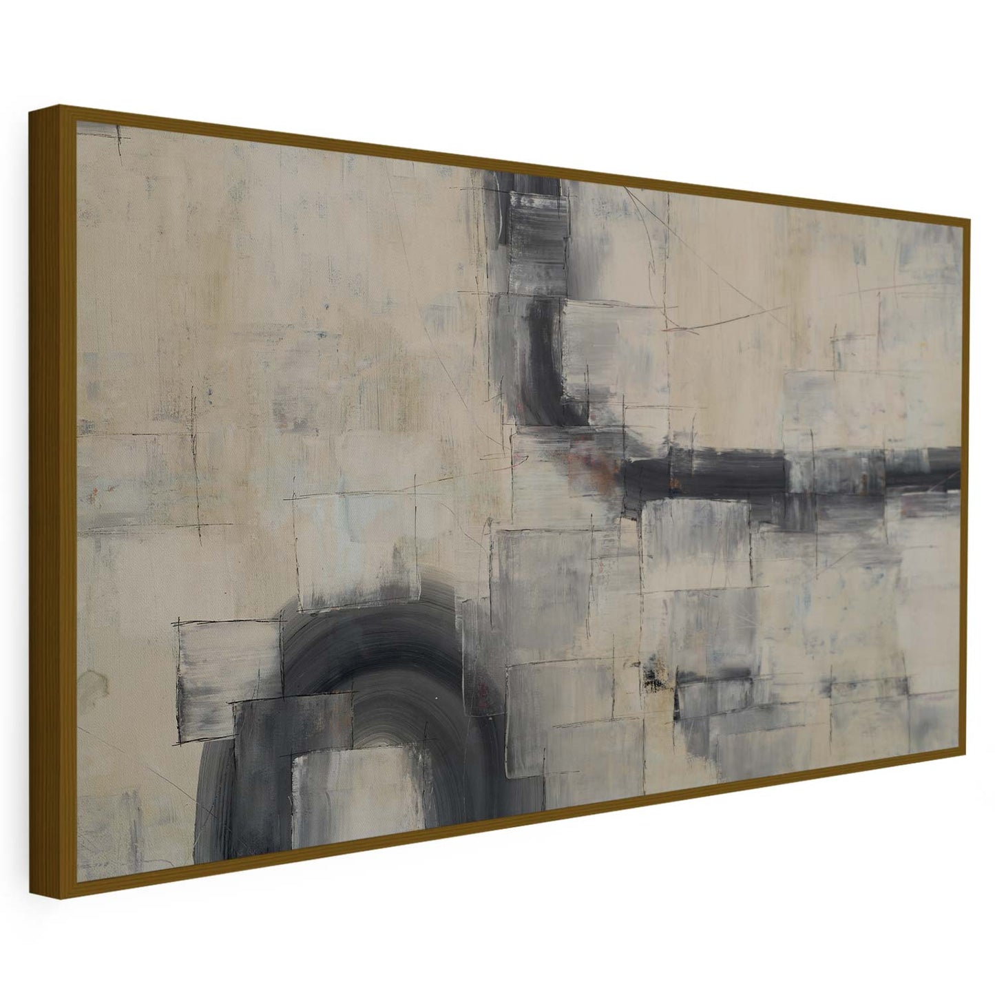 Tableau sur toile abstraite minimaliste avec un arc noir KWADECO