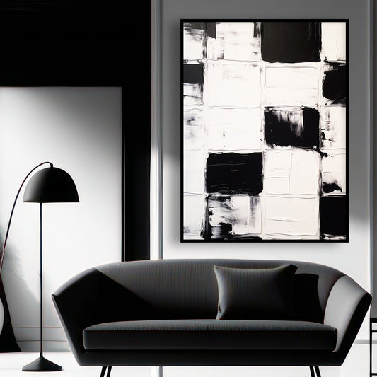 Tableau abstrait verticale en noir et blanc KWADECO