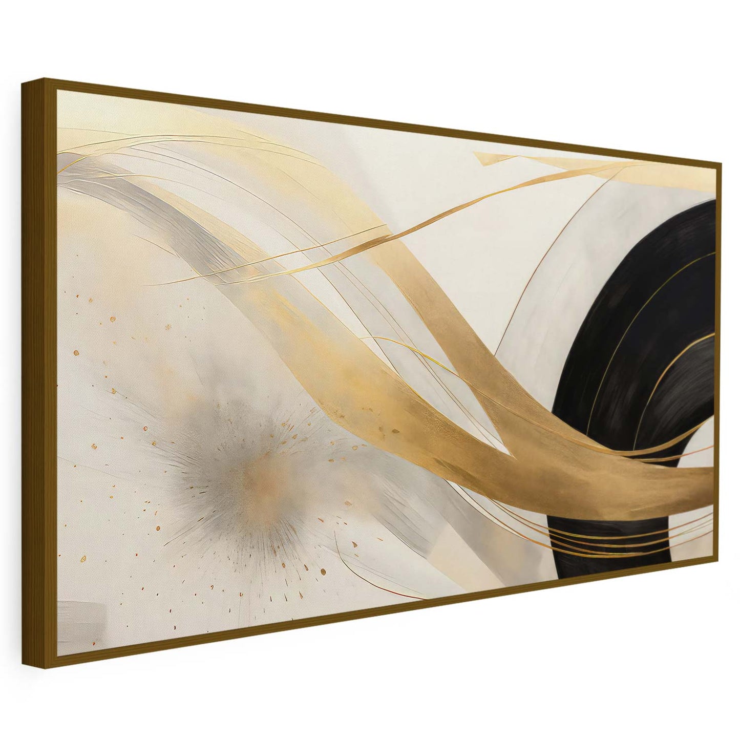 Tableau sur toile abstrait de lignes doré et noir moderne art KWADECO
