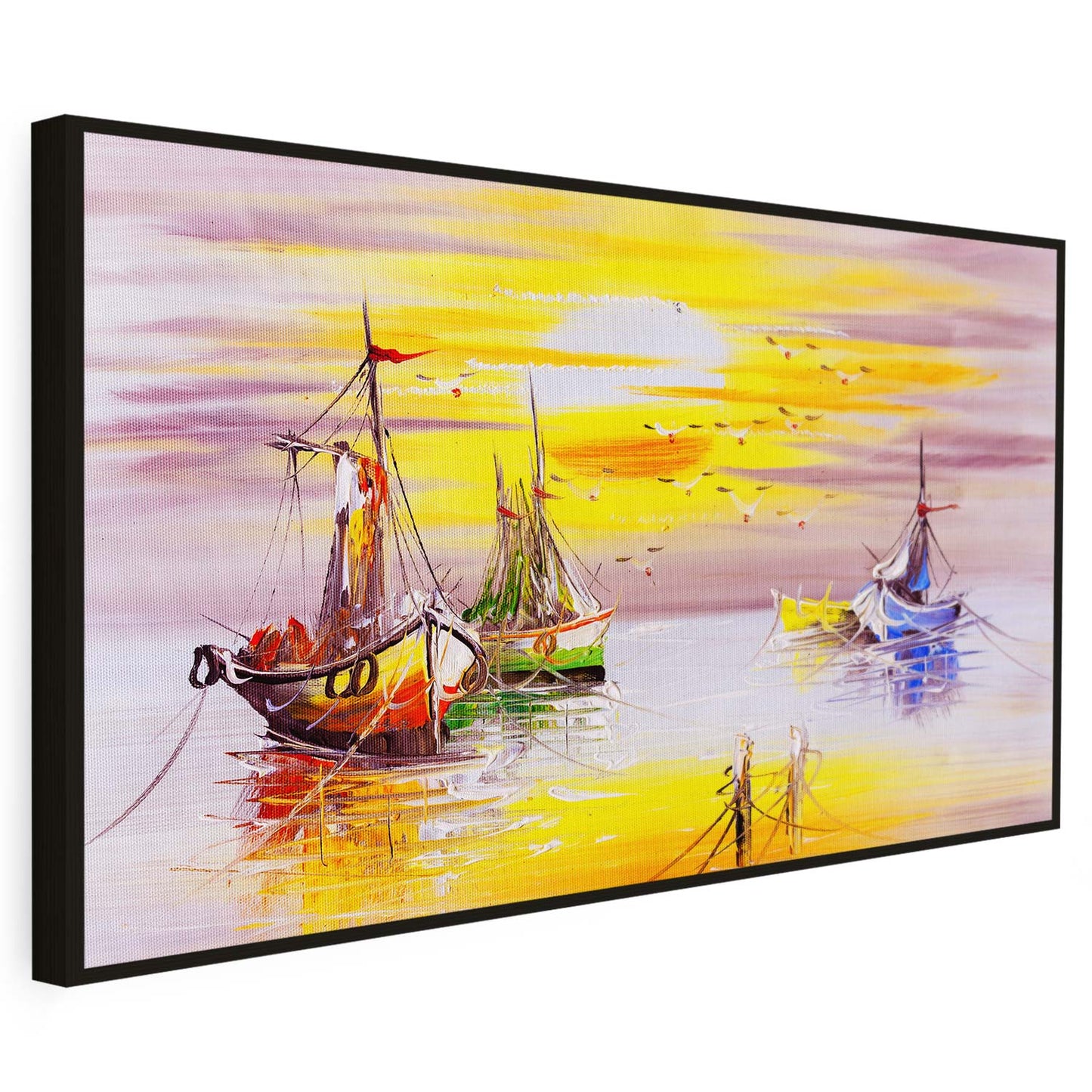 Tableau sur toile d'un navire et de la lune KWADECO