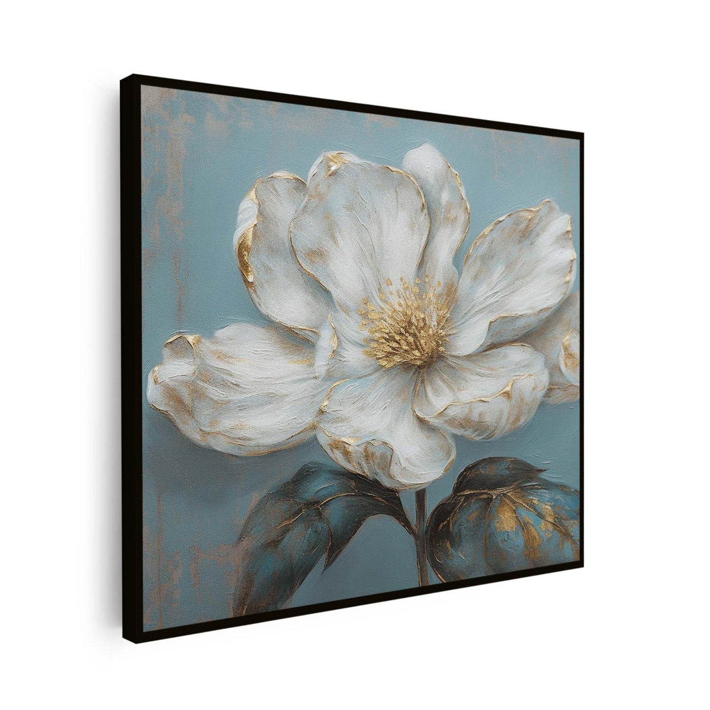 Tableau carré sur toile de fleur blanche KWADECO