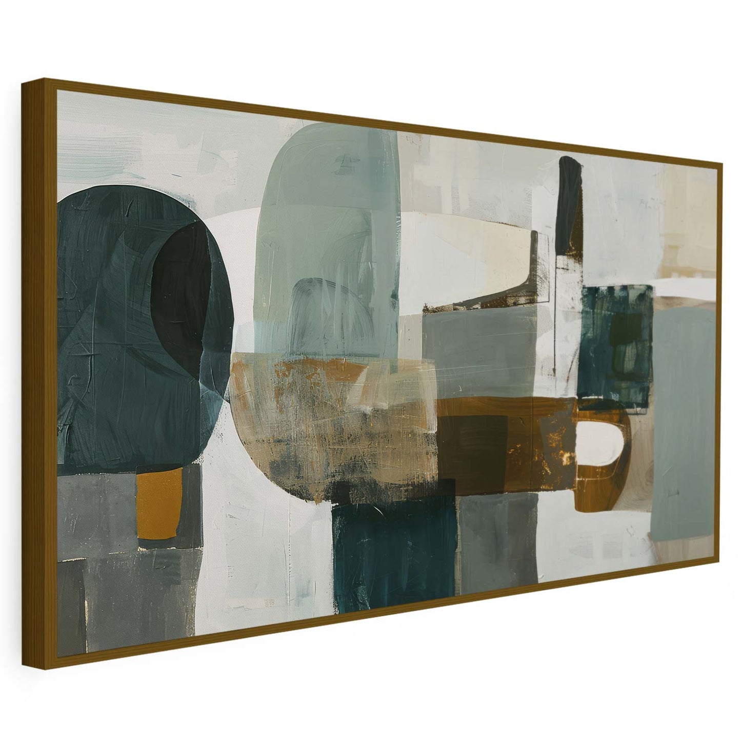 Tableau sur toile d'abstrait moderne de forme vert et doré KWADECO