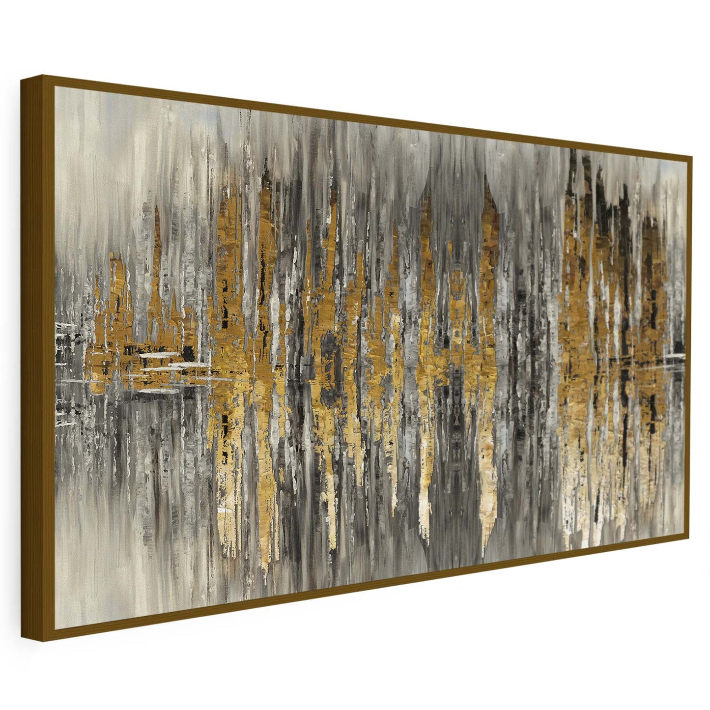 Tableau sur toile abstrait, doré et noir, avec des ondulations KWADECO