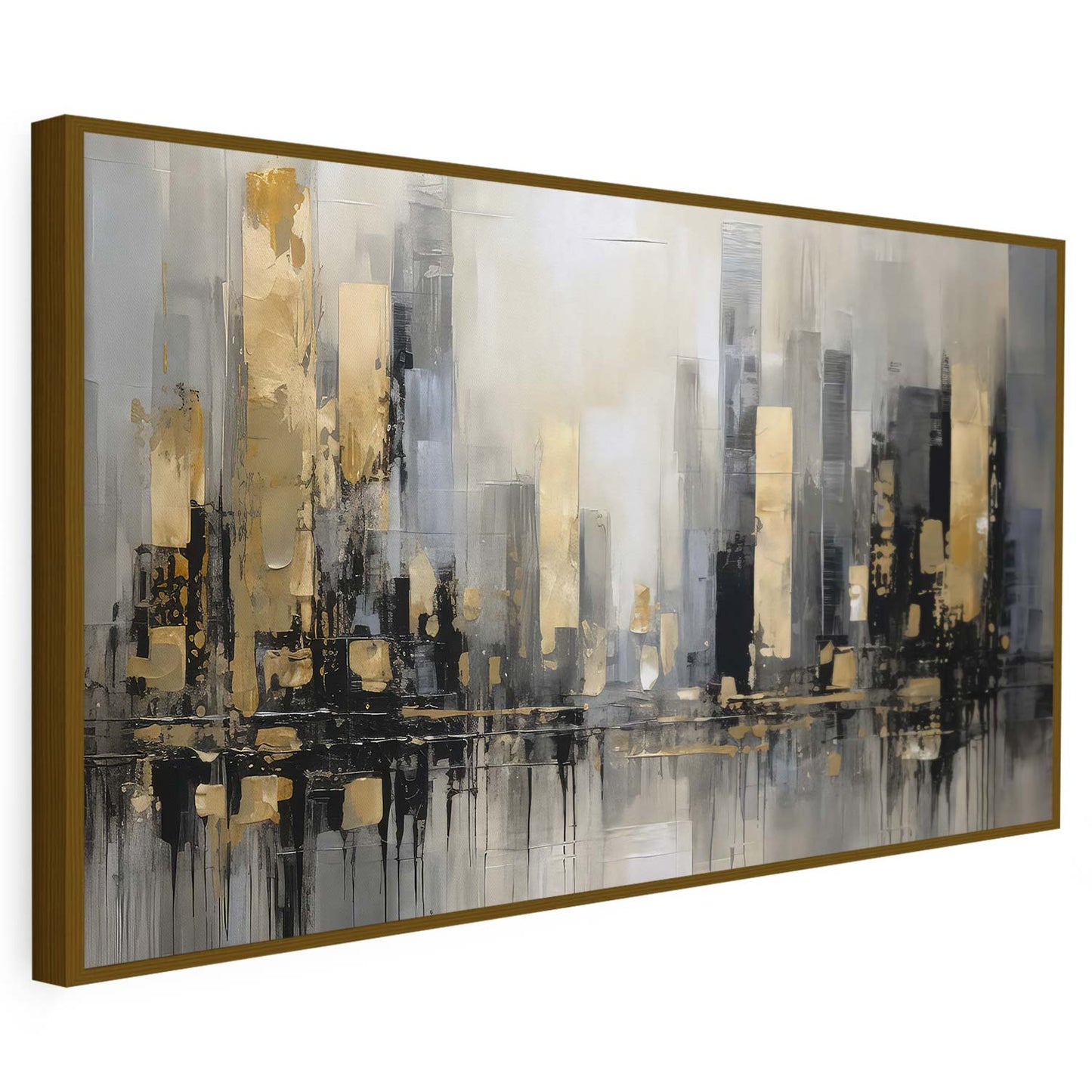 Tableau sur toile d'une ville dorée et urbaine noir KWADECO