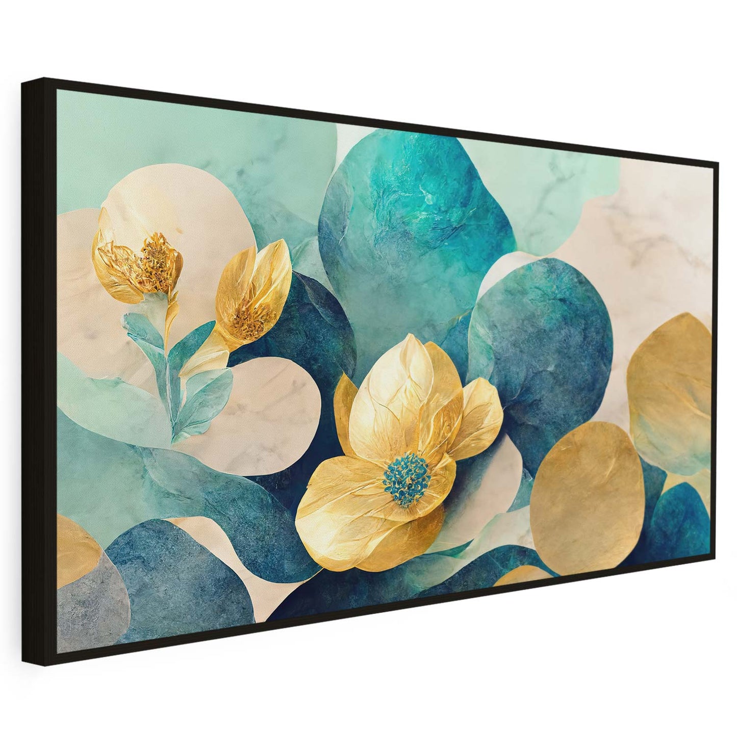 Tableau sur toile de fleurs dorées style 3d KWADECO
