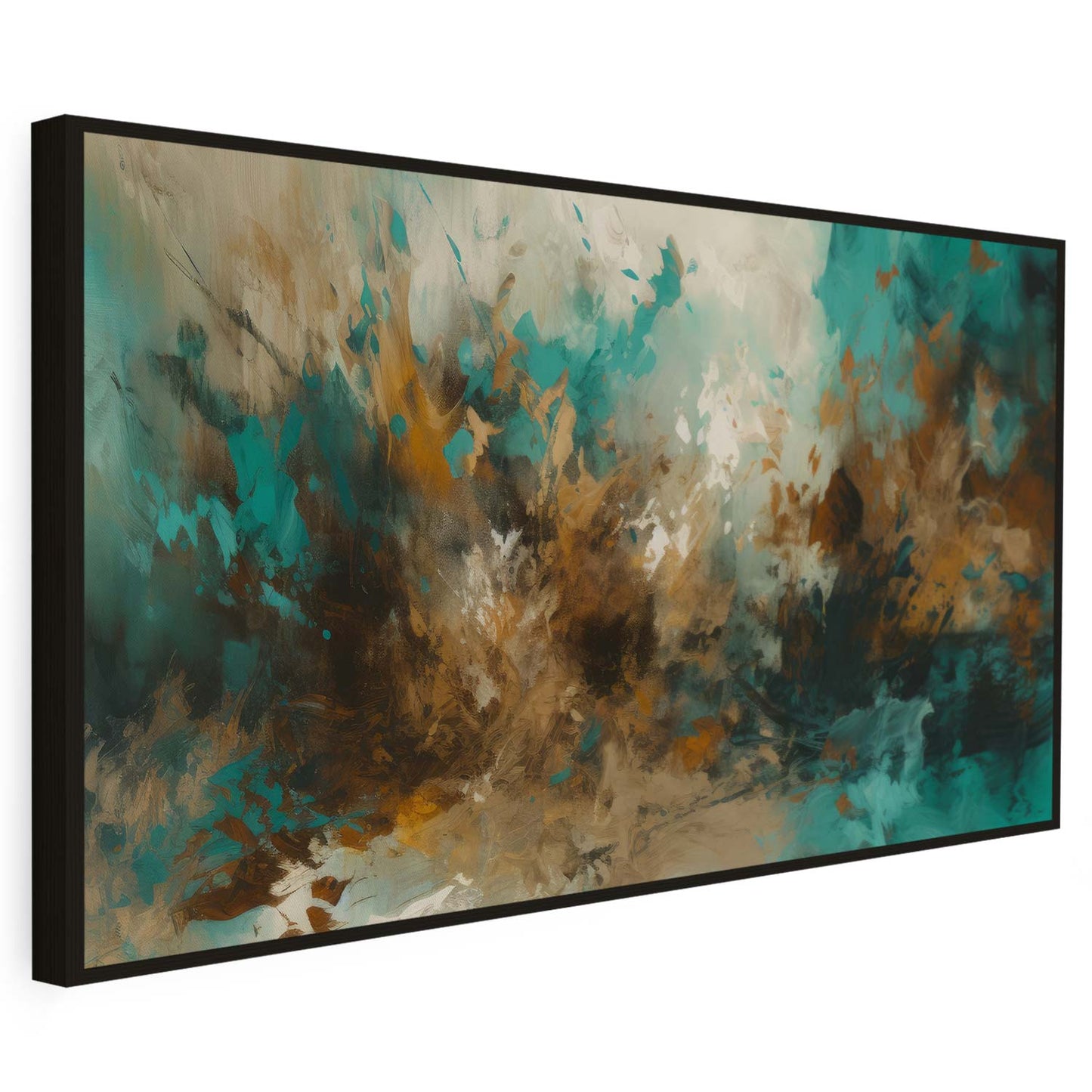Tableau abstrait sur toile, couleurs vert et marron mélangées KWADECO