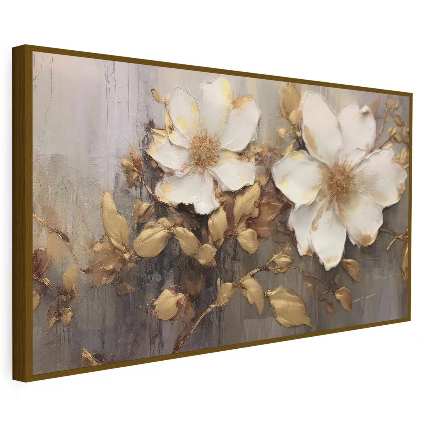 Tableau sur toile de fleurs dorées effet 3d KWADECO