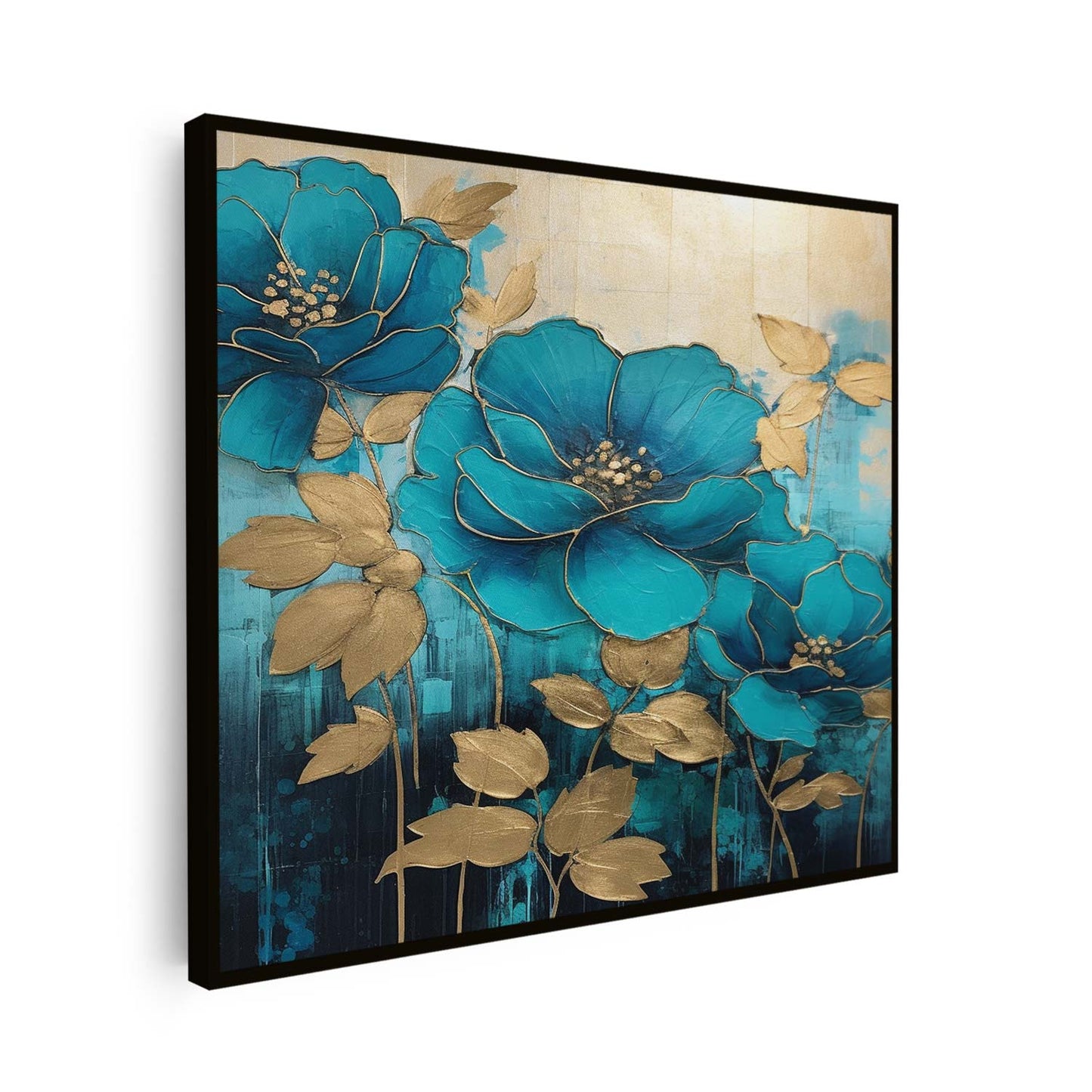 Tableau sur toile carré bleu et doré KWADECO