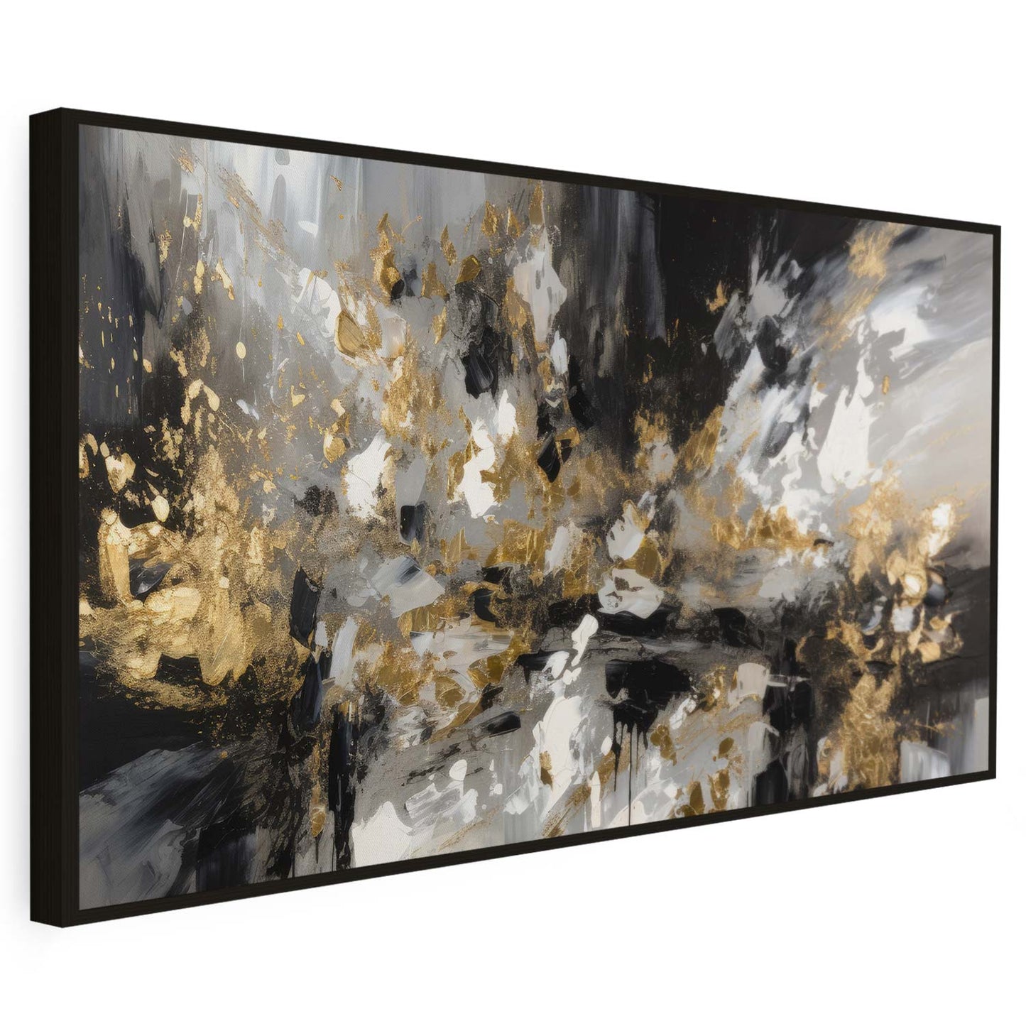 Tableau sur toile abstrait noir et doré KWADECO